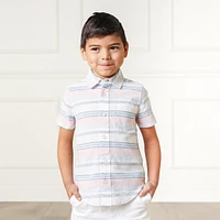 Hope & Henry Boys' Linen Short Sleeve Button Down Shirt