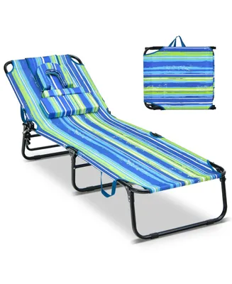 Beach Chaise Lounge Chair with Face Hole and Removable Pillow