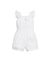 Hope & Henry Girls' Ruffle Collar Button Front Eyelet Romper