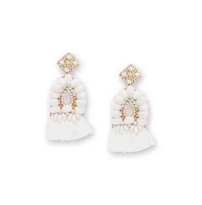 Sohi Women's White Tassel Drop Earrings