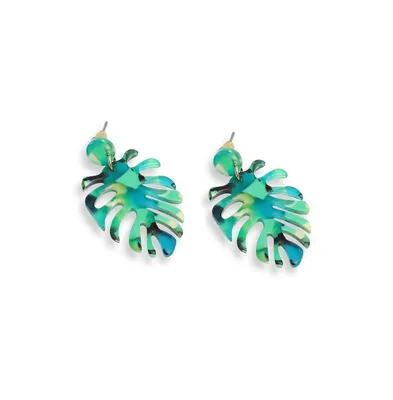 Sohi Women's Green Palm Leaf Drop Earrings