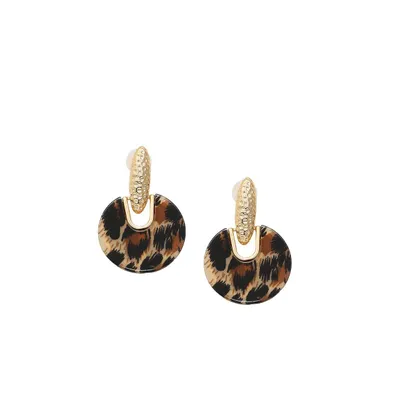 Sohi Women's Brown Textured Circular Drop Earrings