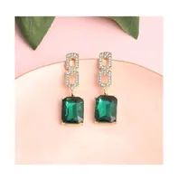 Sohi Women's Green Embellished Drop Earrings