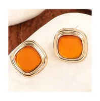 Sohi Women's Orange Geometric Stone Stud Earrings