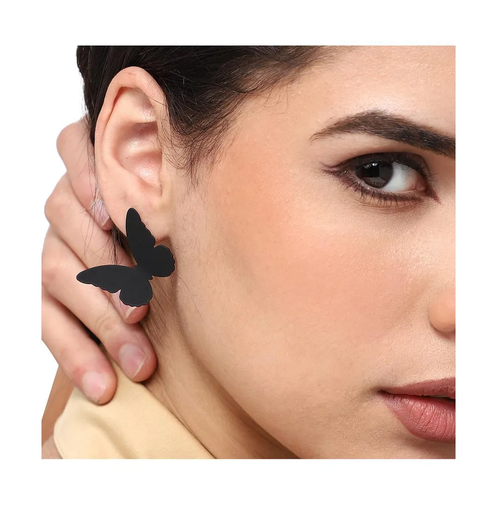 Sohi Women's Black Minimal Butterfly Stud Earrings