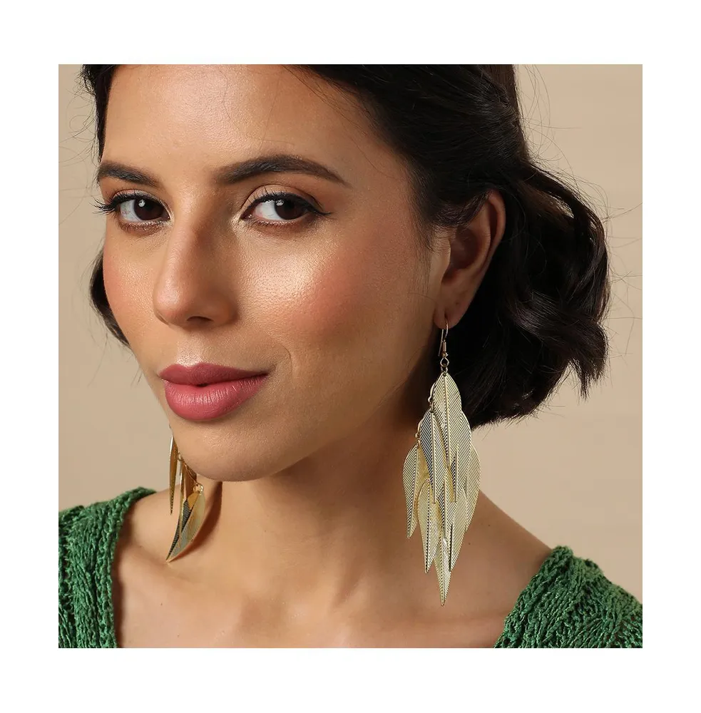Sohi Women's Gold Cluster Leaf Drop Earrings
