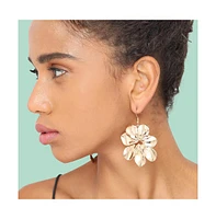 Sohi Women's Gold Metallic Flora Drop Earrings