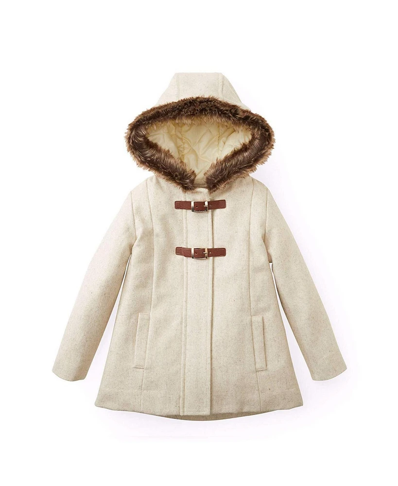 Hope & Henry Girls' Lightweight Hooded Wool Jacket with Trim, Kids