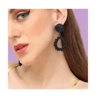 Sohi Women's Black Textured Teardrop Earrings