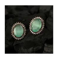 Sohi Women's Green Embellished Circular Stud Earrings