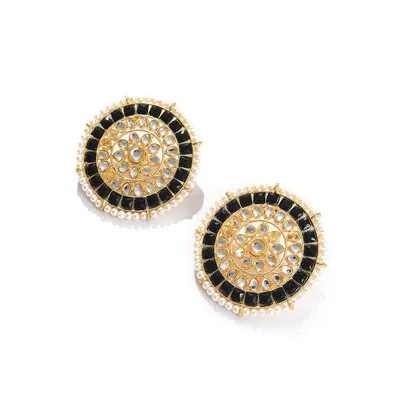 Sohi Women's Black Stone Stud Earrings