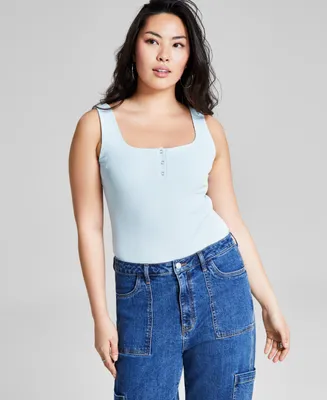 And Now This Women's Second-Skin Ribbed Henley Bodysuit, Created for Macy's