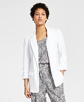 Bar Iii Women's Notch-Lapel Ruched-Sleeve Open-Front Blazer