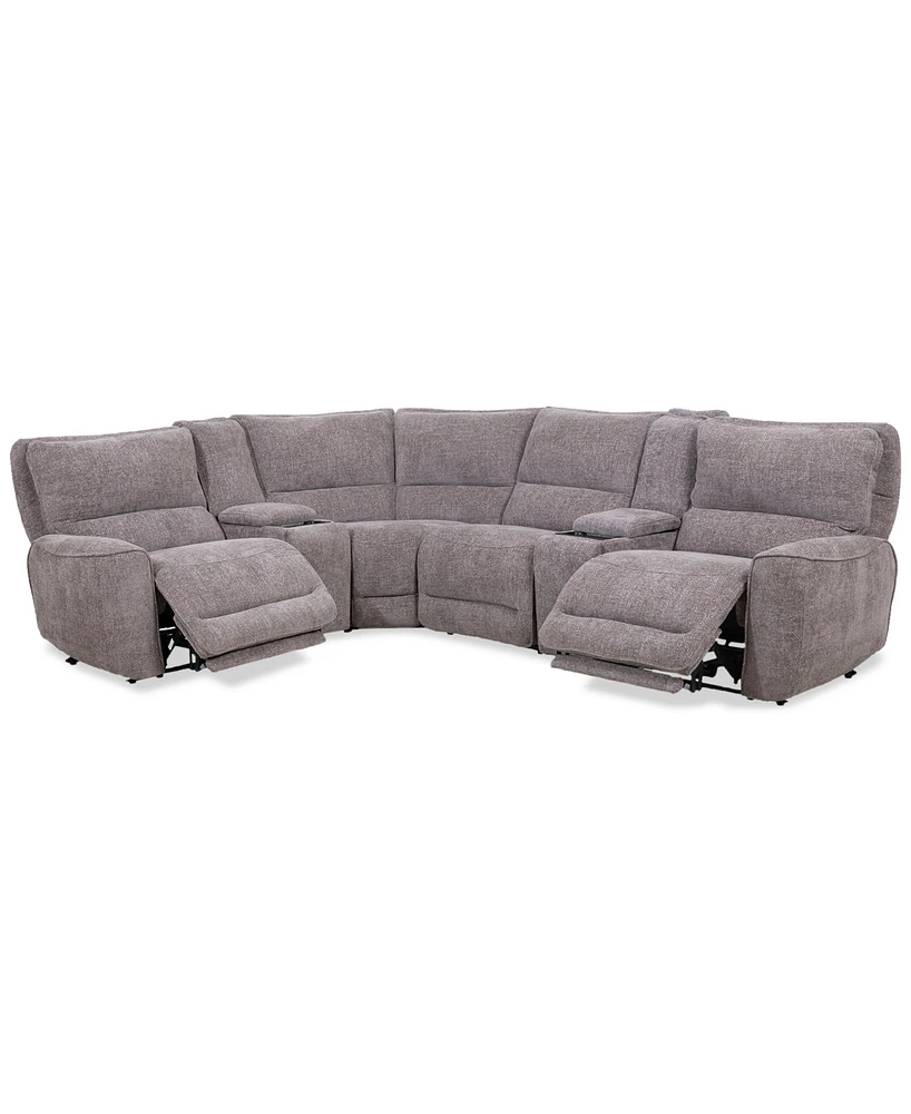 Deklyn 129" 6-Pc. Zero Gravity Fabric Sectional with 2 Power Recliners & Consoles, Created for Macy's