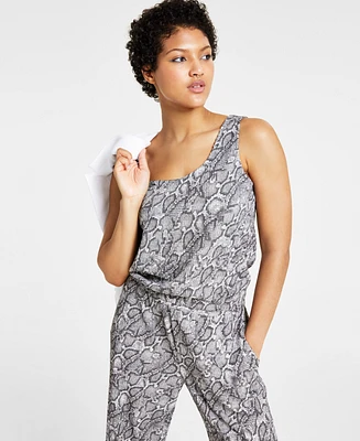 Bar Iii Women's Snakeskin-Print Textured Tank Top, Created for Macy's