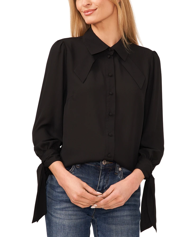 CeCe Women's Collared Long Sleeve Button Down Blouse