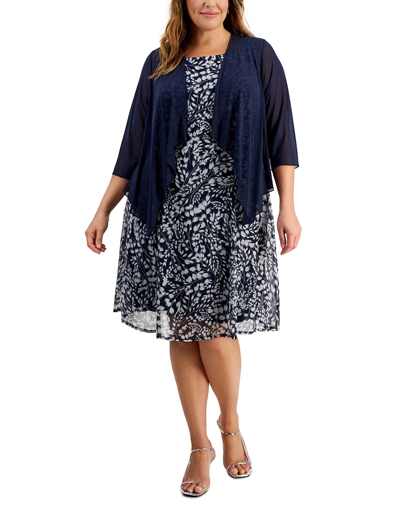 Connected Plus Size Floral-Print Dress & Jacket