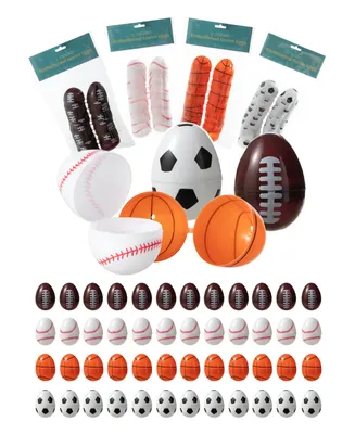 Glitzhome 48 Pack 2.25" H Easter Plastic Fillable Sports Eggs, 12 of Each Basketball, Football, Baseball, Soccer