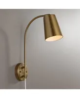 Sully Mid Century Modern Wall Lamp Warm Brass Gold Plug