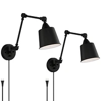 Mendes Modern Industrial Swing Arm Adjustable Wall Mounted Lamps Set of 2 Black Metal Plug-In Down Light Fixture Bedroom Bedside House Reading Living