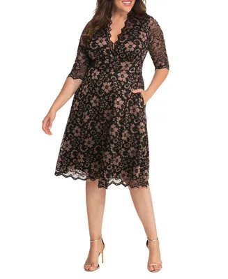 Kiyonna Plus Mon Cherie Floral Lace Cocktail Dress