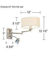 Tesoro Modern Swing Arm Wall Mounted Lamp Adjustable Led Brushed Nickel Plug-In Light Fixture Off White Drum Shade for Bedroom Bedside House Reading L