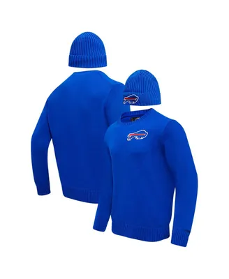Men's Pro Standard Royal Buffalo Bills Crewneck Pullover Sweater and Cuffed Knit Hat Box Gift Set