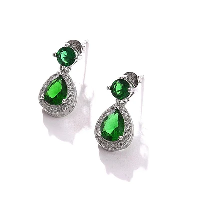 Sohi Women's Green Embellished Drop Earrings