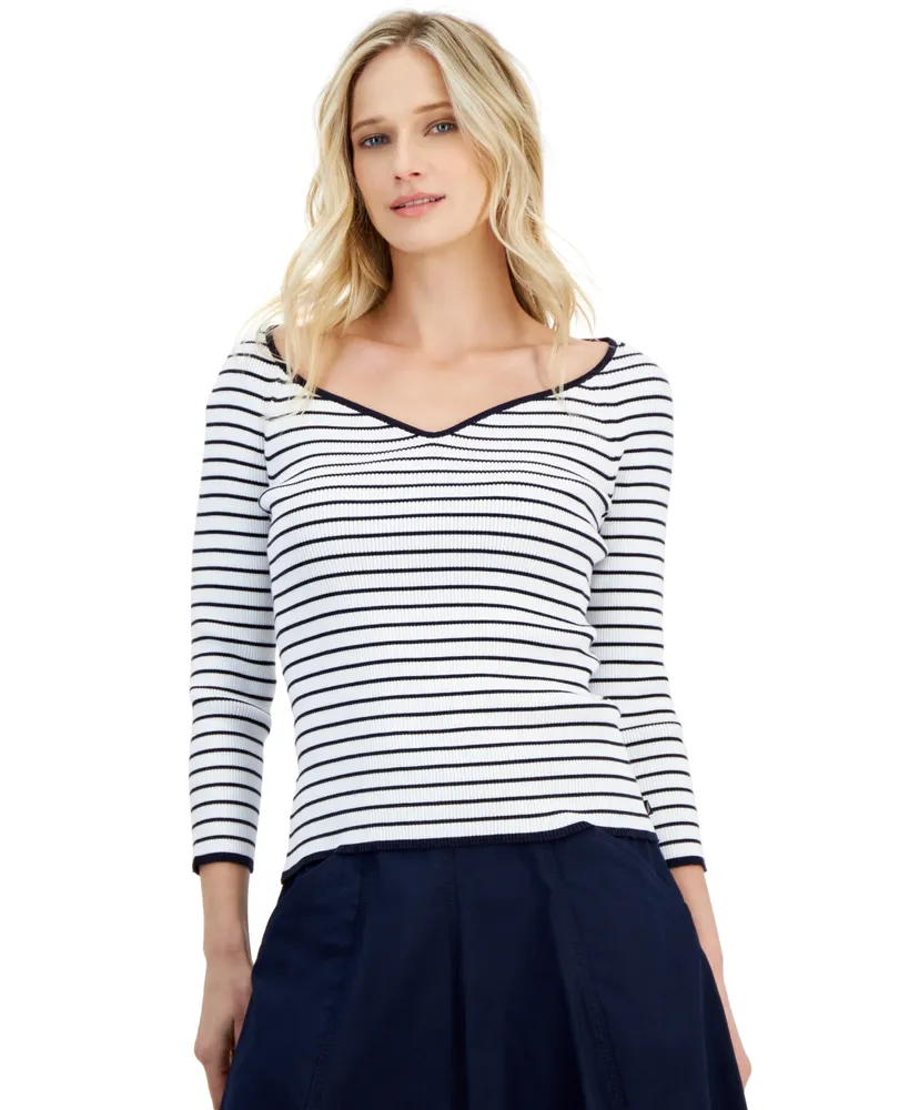 Nautica Jeans Women's Striped Sweetheart-Neck Sweater