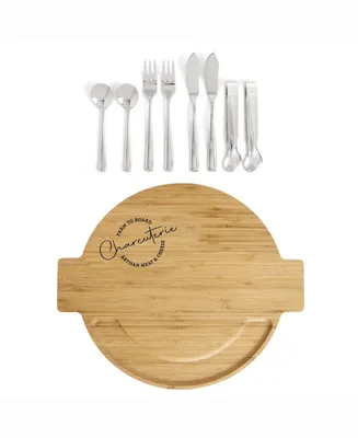 Hic Kitchen Maison Du Fromage 9-Piece Burnished Bamboo and 18/8 Stainless Steel Charcuterie Round Cheese Board and Serving Set