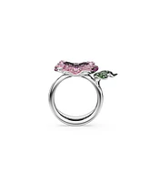 Swarovski Flower, Multicolored, Rhodium Plated Alice In Wonderland Cocktail Ring