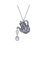 Swarovski Teapot, Purple, Rhodium Plated Alice In Wonderland Pendant Necklace