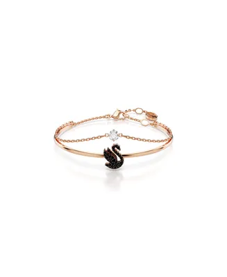 Swarovski Swan, Black, Rose Gold-Tone Iconic Swan Bangle Bracelet