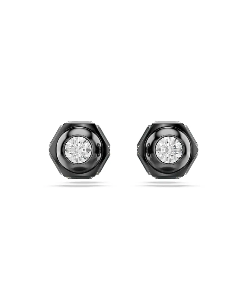 Swarovski Round Cut, White, Ruthenium Plated Numina Stud Earrings