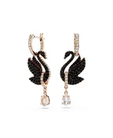 Swarovski Swan, Black, Rose Gold-Tone Iconic Swan Drop Earrings