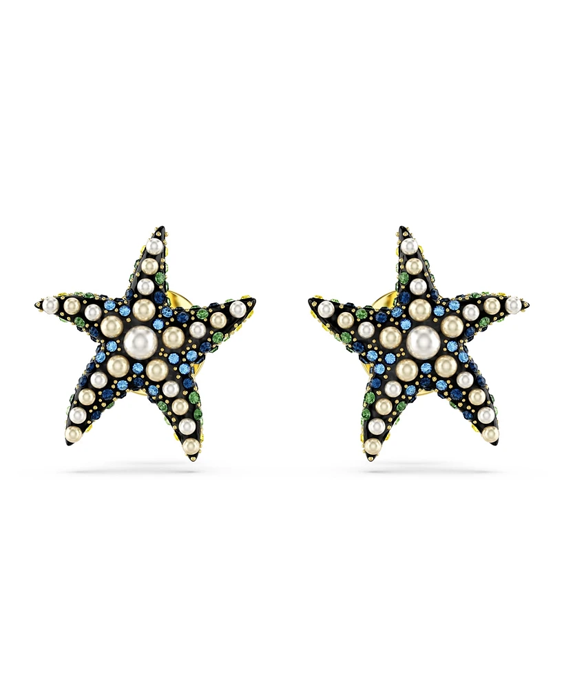 Swarovski Starfish, Small, Blue, Gold-Tone Idyllia Stud Earrings