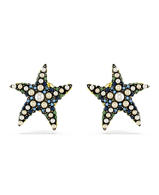 Swarovski Starfish, Small, Blue, Gold-Tone Idyllia Stud Earrings