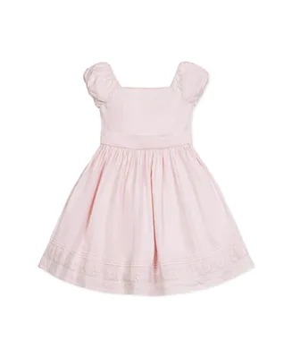 Hope & Henry Girls' Cap Sleeve Special Occasion Sateen Flower Girl Dress with Embroidered Hem
