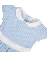 Hope & Henry Girls' Short Sleeve Seersucker Dress with Peter Pan Collar