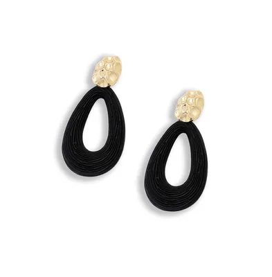 Sohi Women's Black Teardrop Dented Drop Earrings