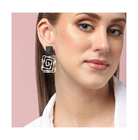 Sohi Women's Black Geometric Spiral Drop Earrings
