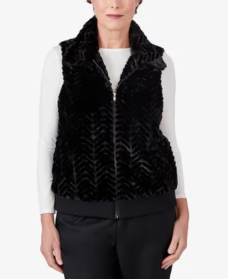 Alfred Dunner Women's Park Place Zip Up Faux Fur Vest Jacket with Knit Back