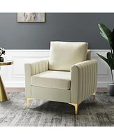 Velvet Tufted Arm Chair With Cushion back