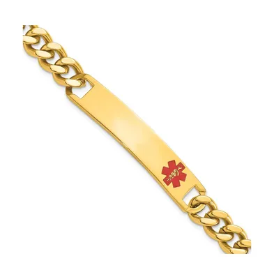 Stainless Steel Yellow Plated Red Epoxy Medical Id 8" Bracelet