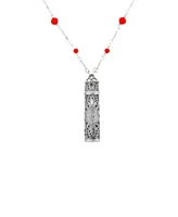 2028 Glass Red Bead Filigree Vial Necklace