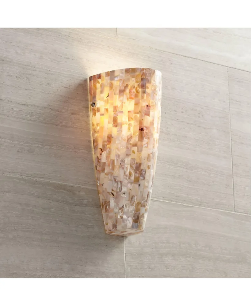 Mosaic Modern Vintage Wall Light Sconce Brushed Steel Hardwired 5" Wide Fixture Natural Mother of Pearl Tiles Glass Bedroom Bathroom Bedside Living Ro