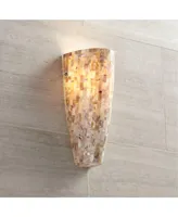 Mosaic Modern Vintage Wall Light Sconce Brushed Steel Hardwired 5" Wide Fixture Natural Mother of Pearl Tiles Glass Bedroom Bathroom Bedside Living Ro