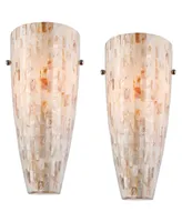 Modern Wall Light Sconces Set of 2 Brushed Steel Metal Hardwired 5" Fixture Mother of Pearl Mosaic Tiles for Bedroom Bathroom Vanity Living Room Hallw