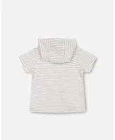 Boy Hooded T-Shirt White And Grey Stripe