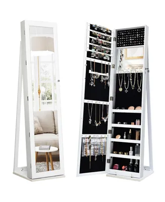 Mirrored Jewelry Cabinet Lockable Standing Storage Organizer W/ Shelf